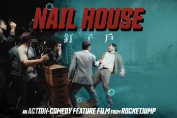 Nail house title with behind the scenes action shot of Freddie in a fight