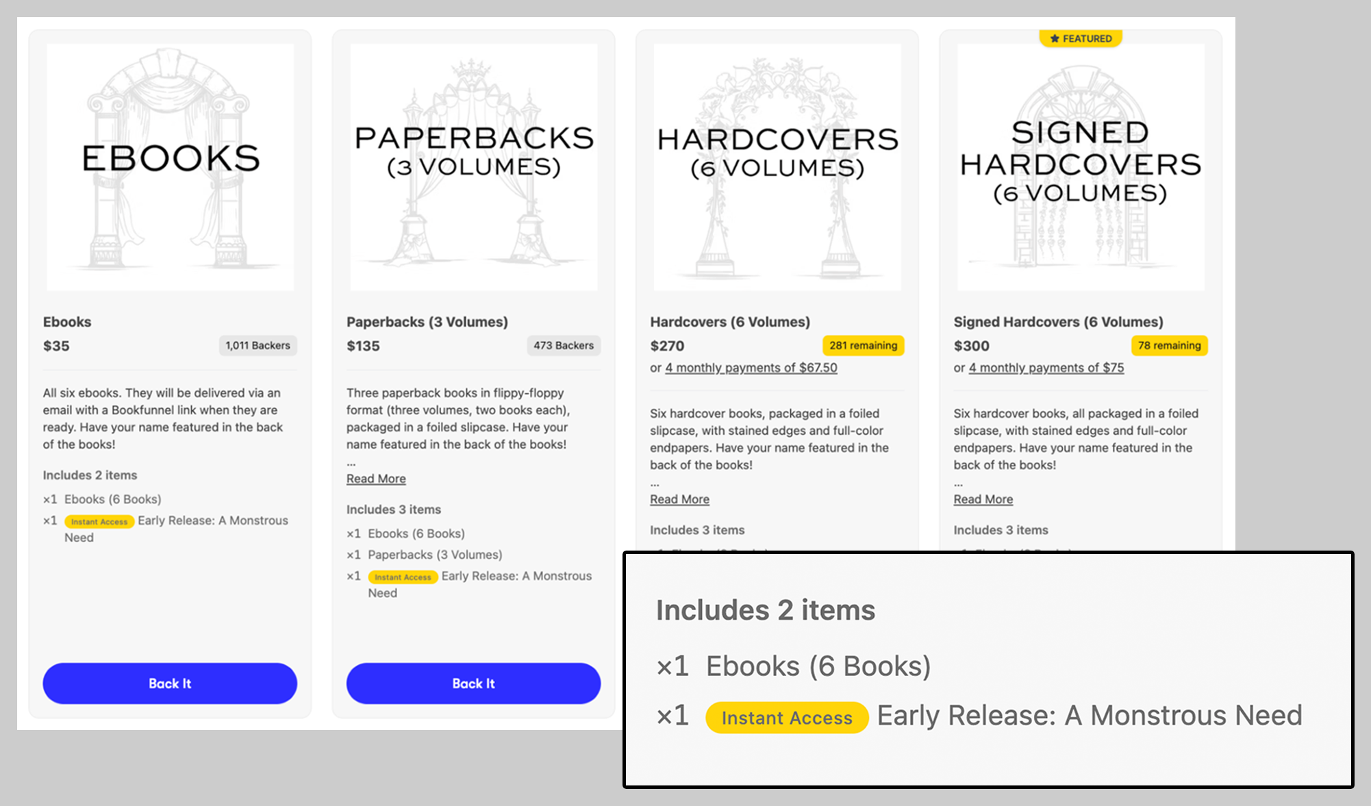 BackerKit BookFunnel Integration Bonkers Romance pledge levels example
