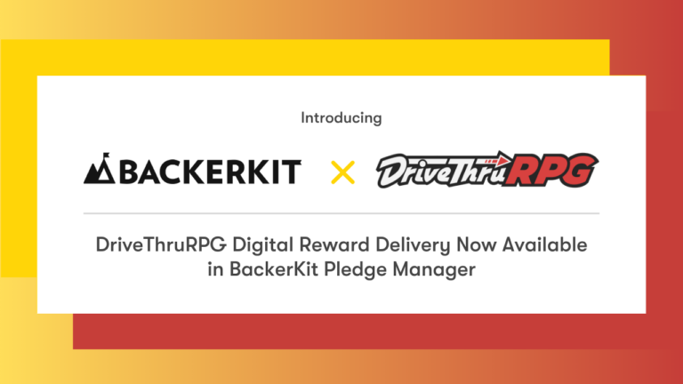 Banner Image for blog post announcing DriveThruRPG Digital Reward Delivery Now Available in BackerKit Pledge Manager