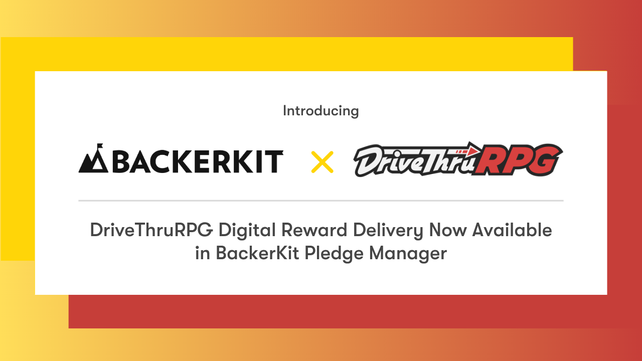 Banner Image for blog post announcing DriveThruRPG Digital Reward Delivery Now Available in BackerKit Pledge Manager